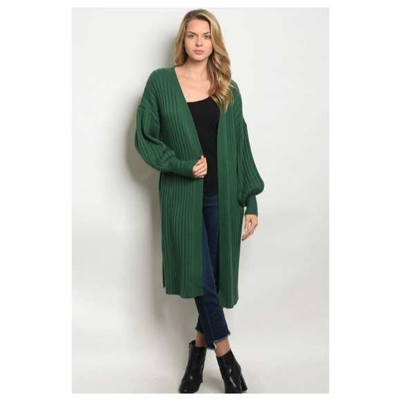 Sweaters - Hunter Green Long Rib Cardigan